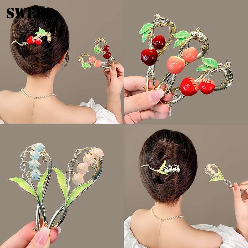 Fashion Cherry Hair Clip Exquisite Women Cute Barrette One Word Hairpin