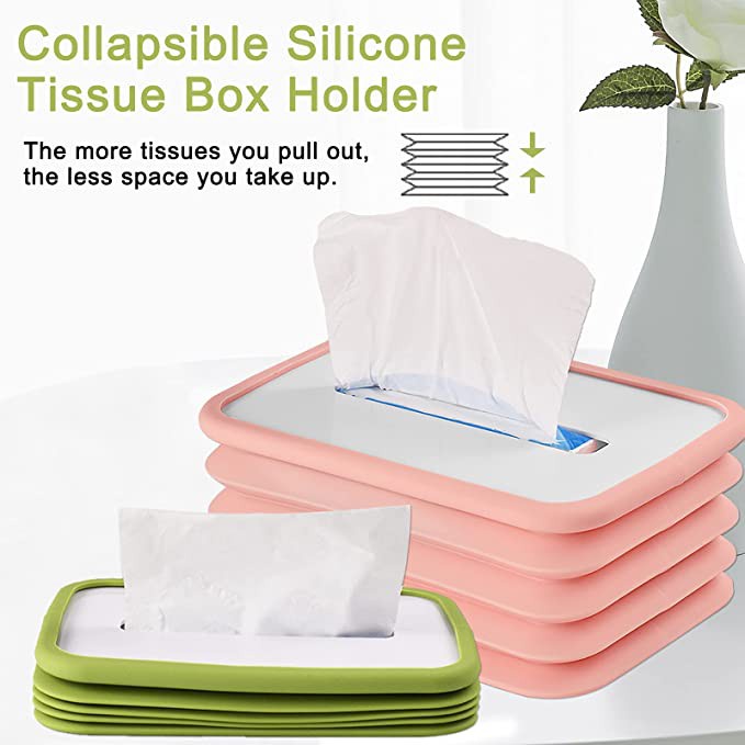 enjoyhappy2021 Silicone Tissue Storage Box, Foldable Rectangular Tissue