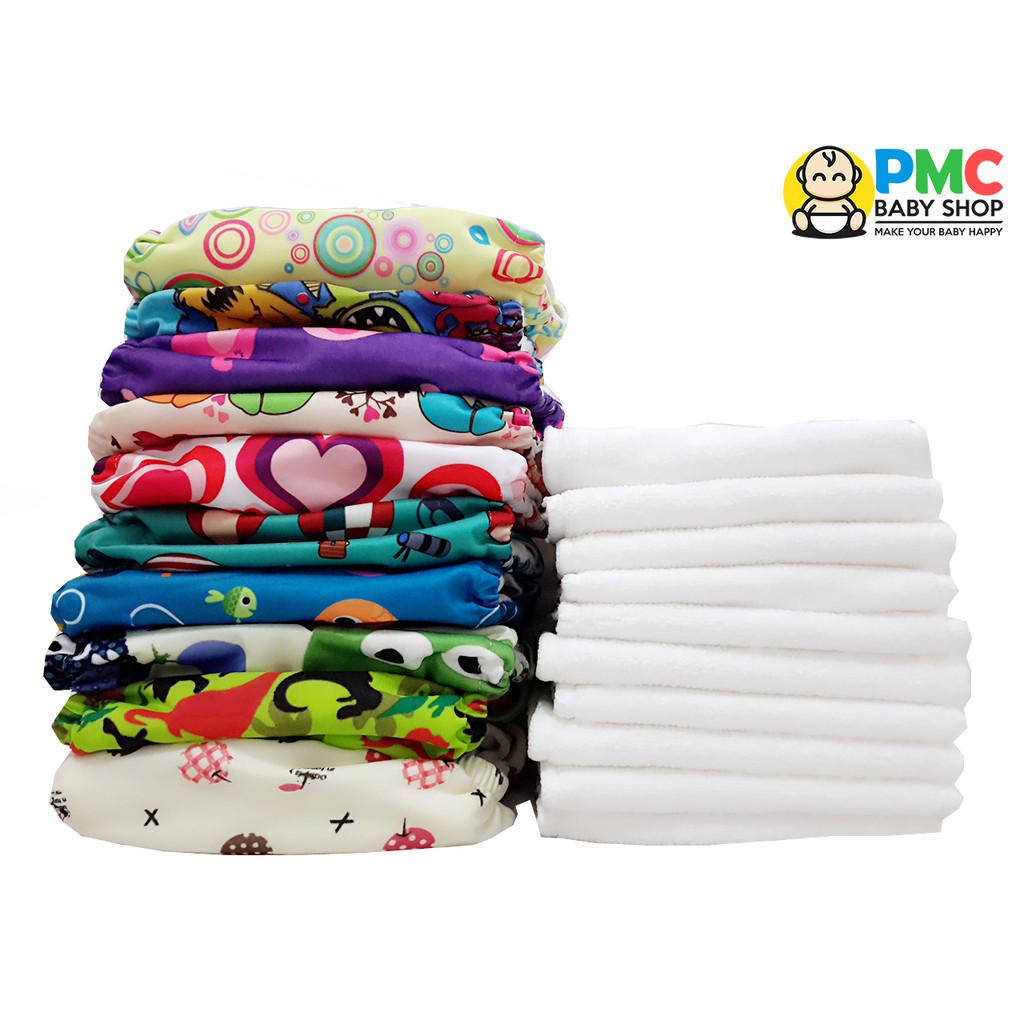 10 pcs Alva Baby Cloth Diapers with Microfiber Insert (Choose Designs