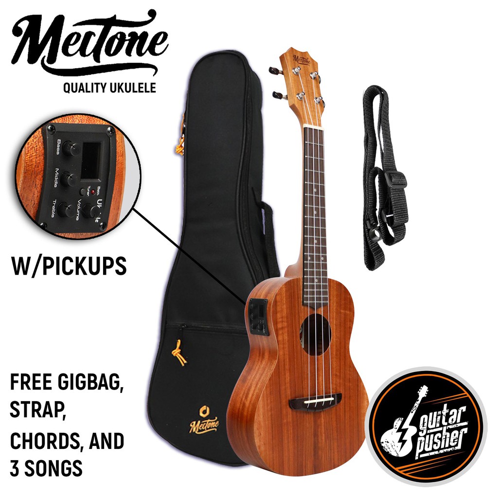 Meitone E1 AllAcacia Ukulele With Gigbag, And Tuner with Chord Chart