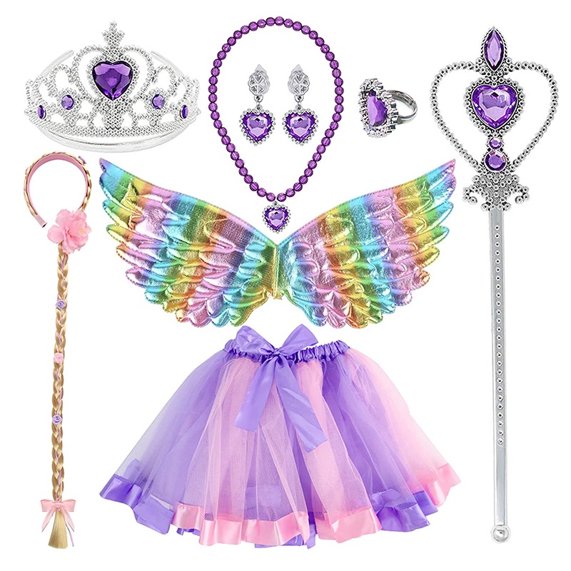 Princess Costume Accessories Dress Up Sets with Wings Tutu Wand Crown