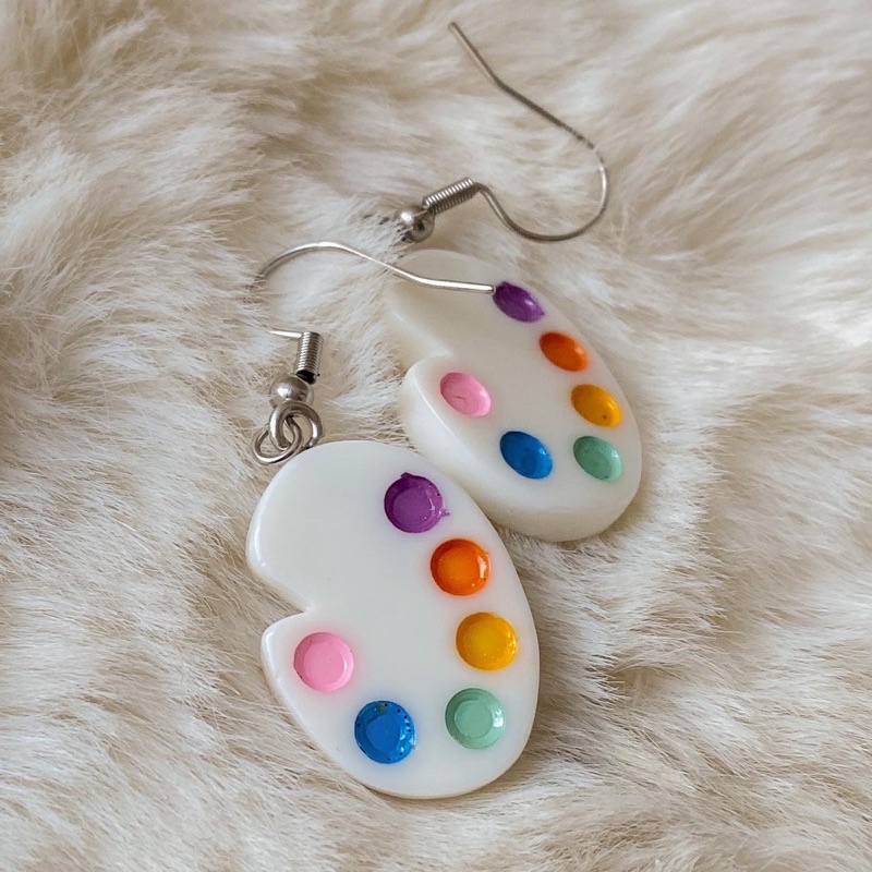 Mini Artist Paint Palette Earrings Stainless Steel Hook Shopee