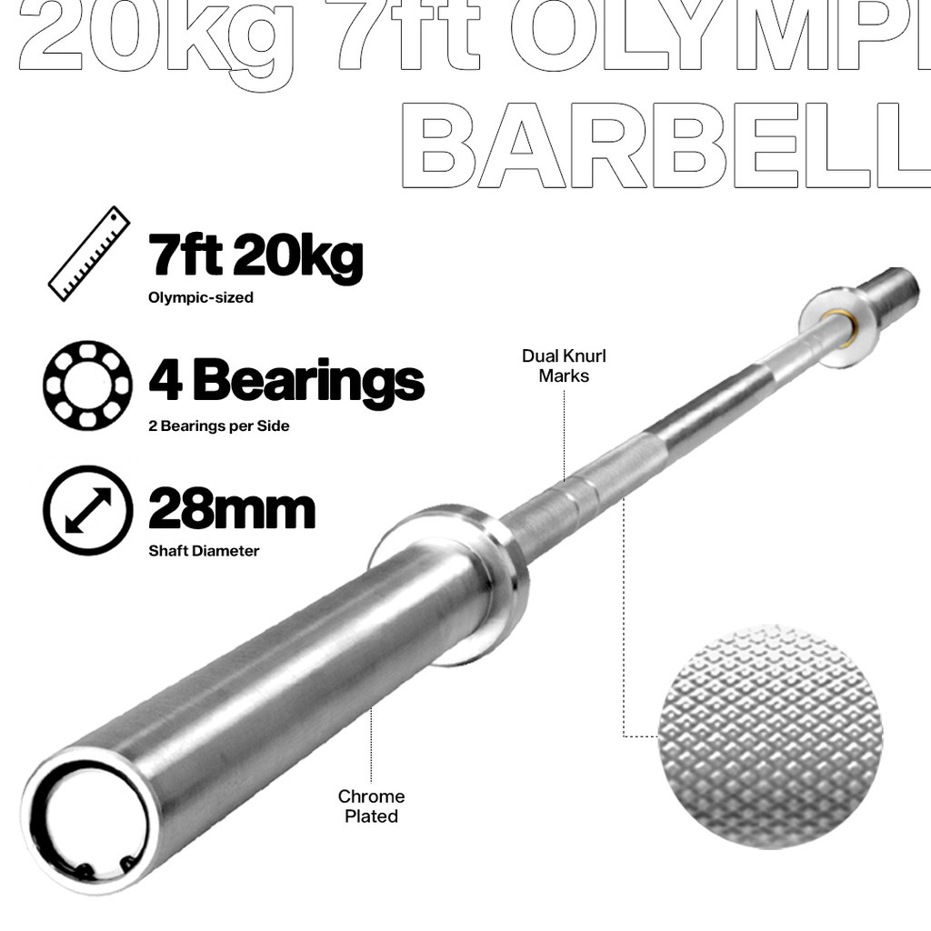 7ft 20kg Olympic Bearing Barbell for Weightlifting Power Lifting 28mm
