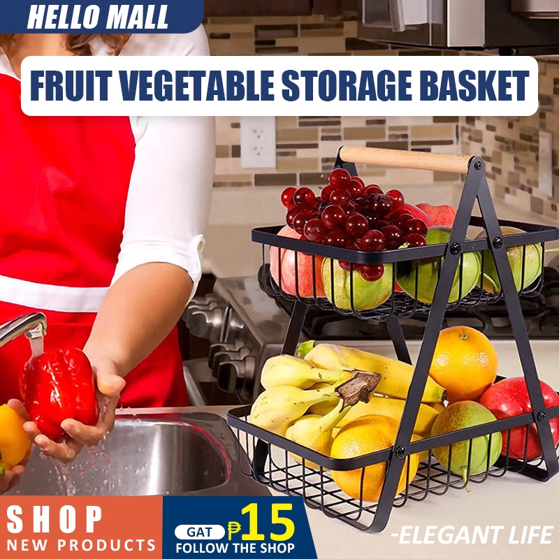 2Tier Square Fruit Basket Countertop Vegetables Fruit Bowl Storage With Box For Gift SH065