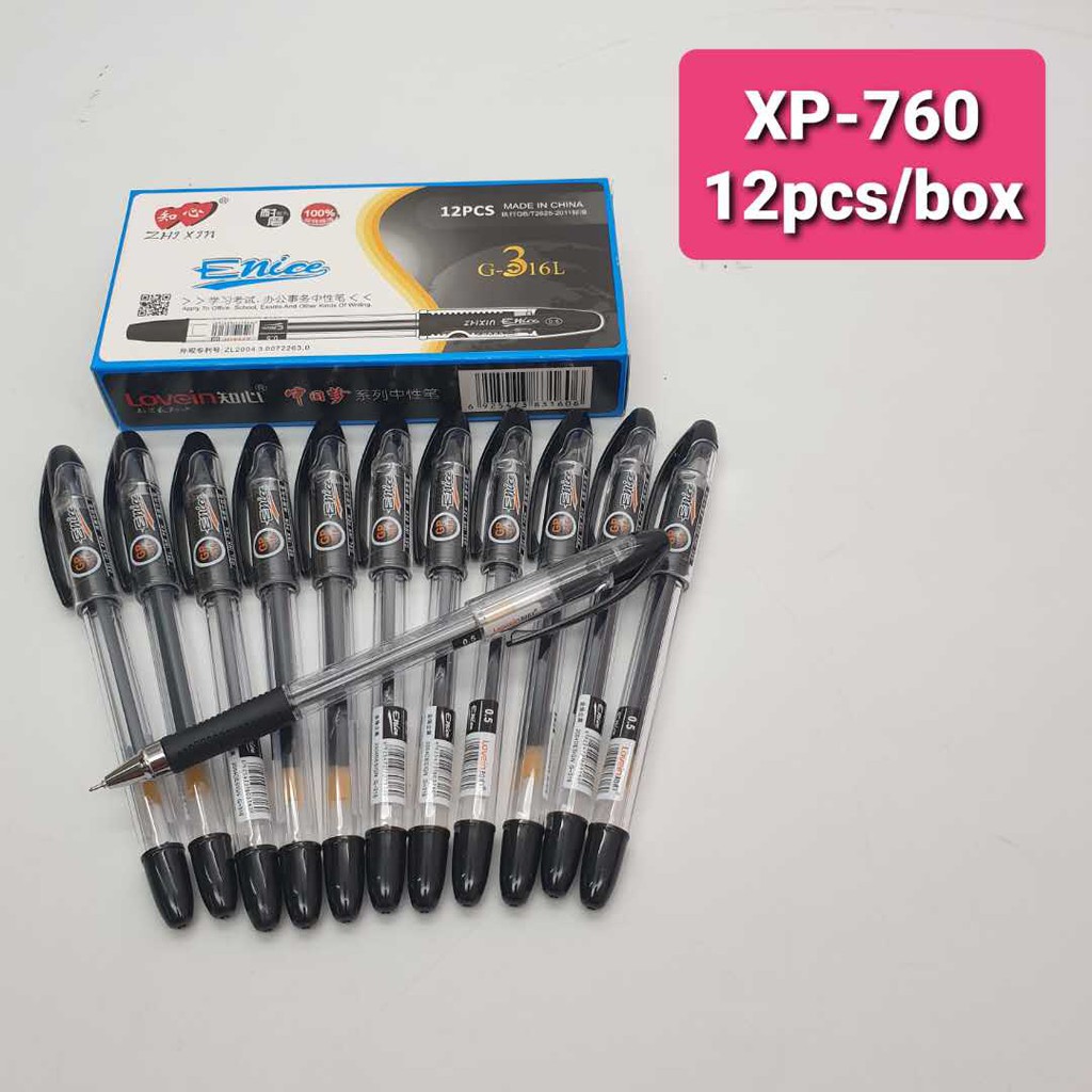 XP760 (12pcs) ENICE G316L Gelpen Set Ballpen 0.5mm Black ink Ball pen