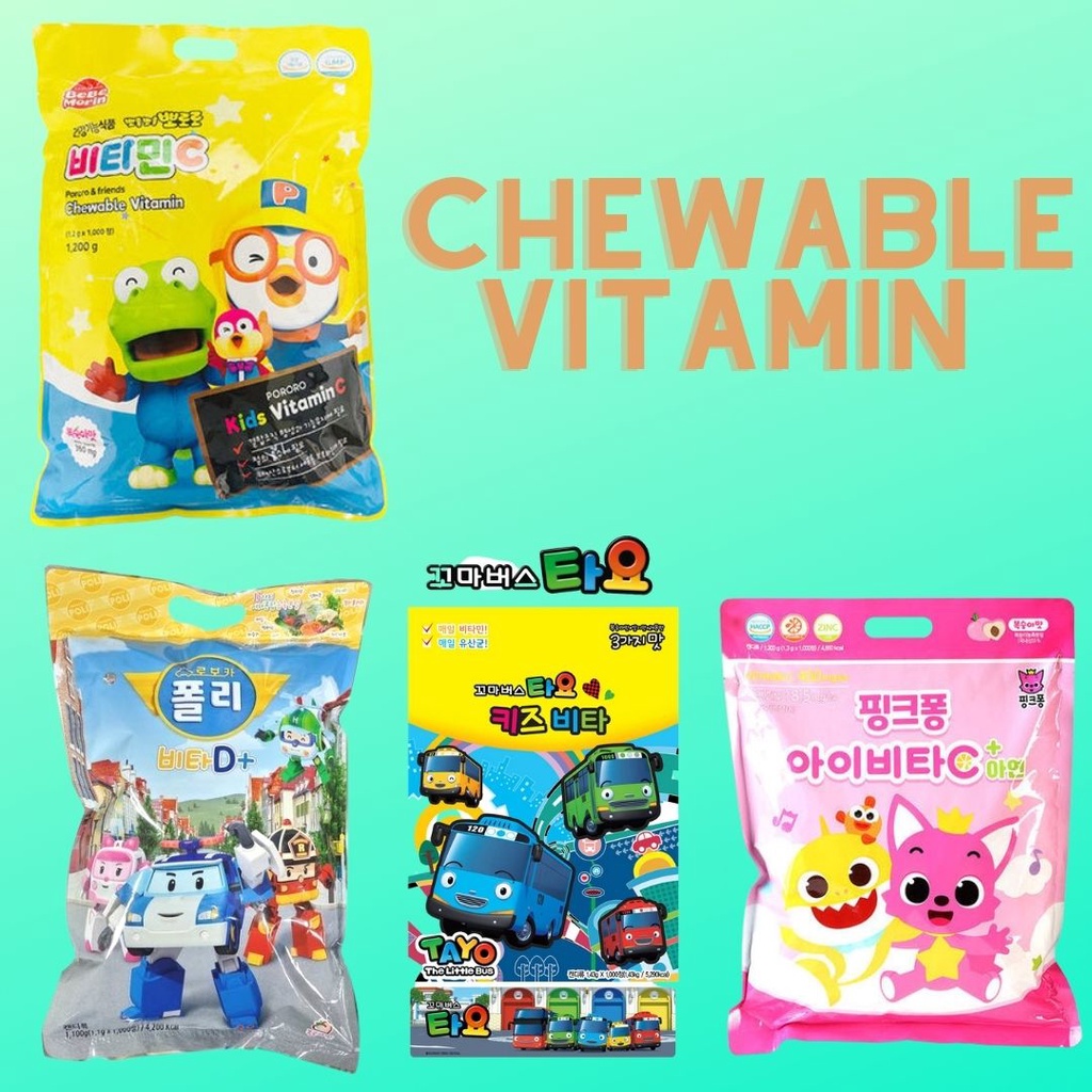 Pororo Pink Fong Tayo Robocar Poli Chewable Vitamin C Candy 50 PCs Kids