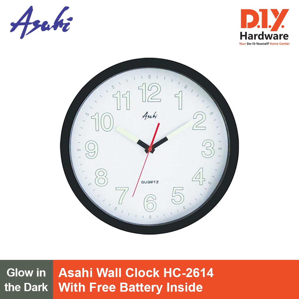 Asahi Wall Clock 14" Glow in the Dark 350mm with Free Battery Inside HC