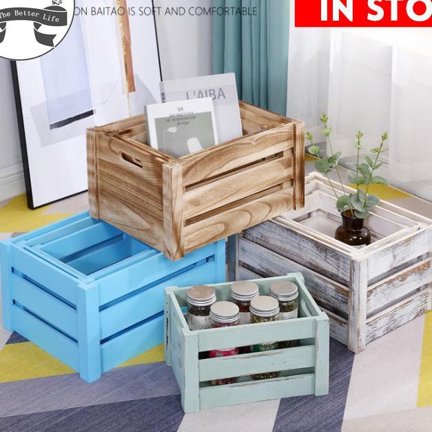 home life[Ready Stock]Solid wood storage box retro old wooden crate