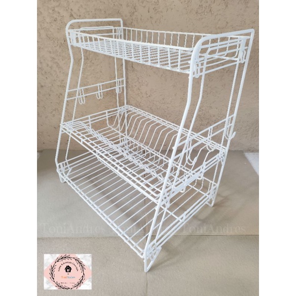 (3Layer) Dish Drying Rack Wire Mesh Kitchen Rack Organizer Dryer