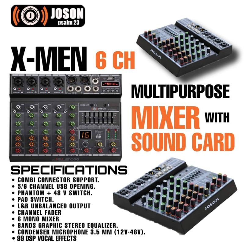 Joson Xmen 6 Channel (Professional Mixer with Sound Card) Shopee