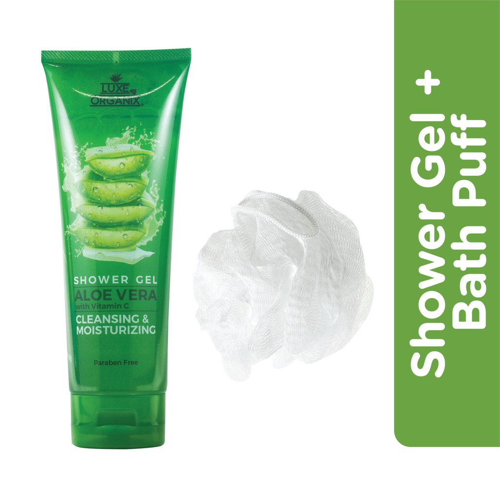 Luxe Organix Aloe Vera Shower Gel 230ml with free Bath Puff Shopee