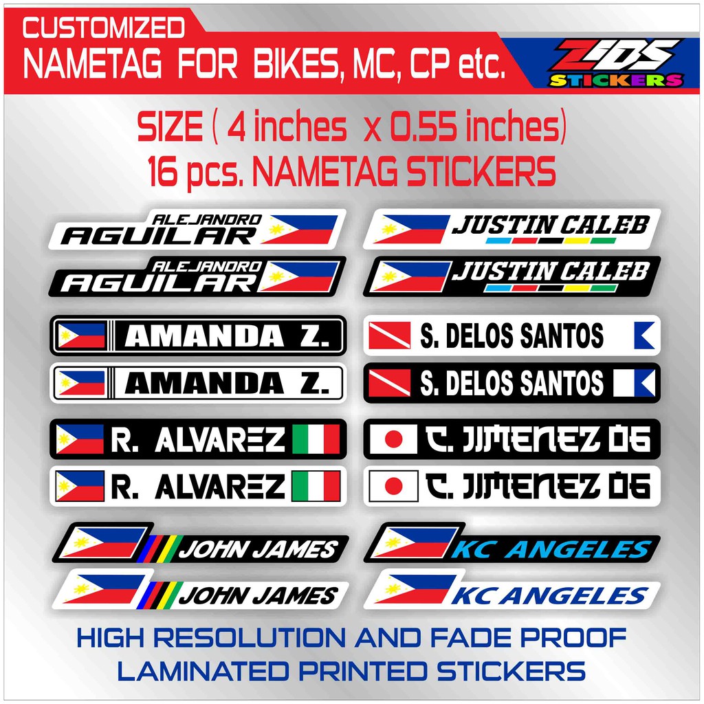 VINYL (NONREFLECTIVE) nametag bike name STICKERS FOR BIKES, MOTORCYCLE