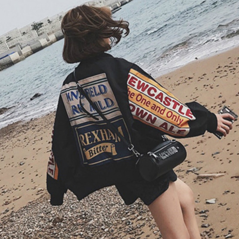【COD】Varsity Jacket Women Jacket Loose Jacket Oversize Black Jacket Oversize Jacket M&M Jacket