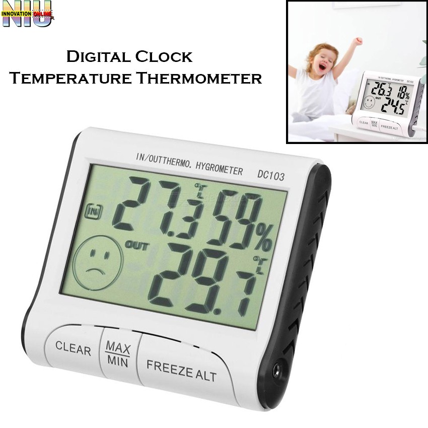 DC103 Digital LCD Temperature Humidity Meter Clock Hygrometer