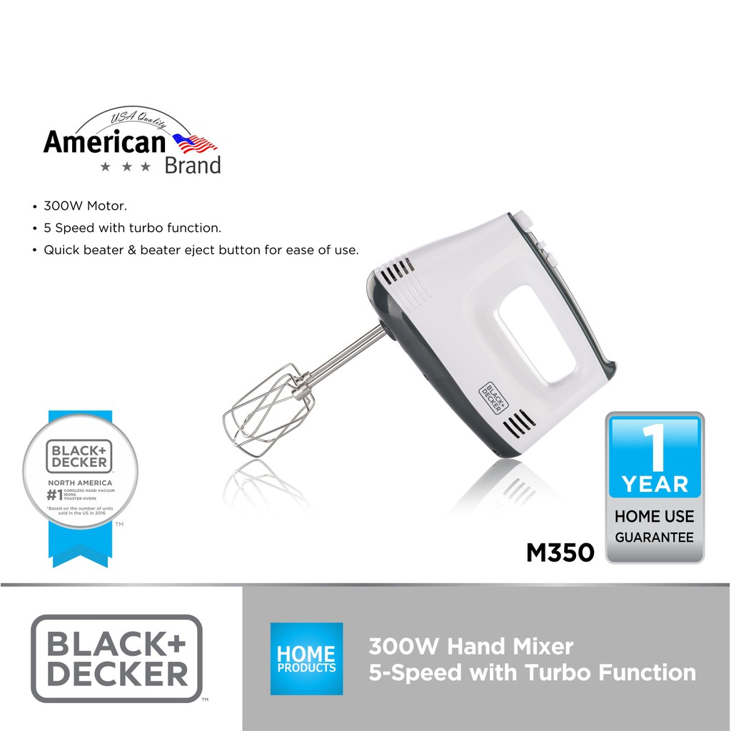 Black + Decker 300W Hand Mixer 5Speed with Turbo Function Shopee