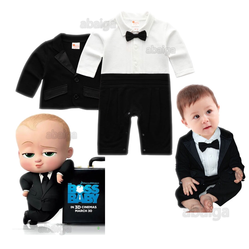 Newborn Boss Baby Outfit for Christening Coat Romper Bow Tie Set Infant
