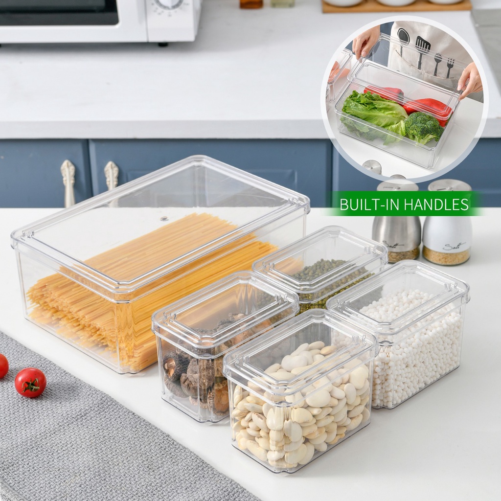 LANILAND 5pcs Set Storage Bins Food Organizer Clear Small, Medium