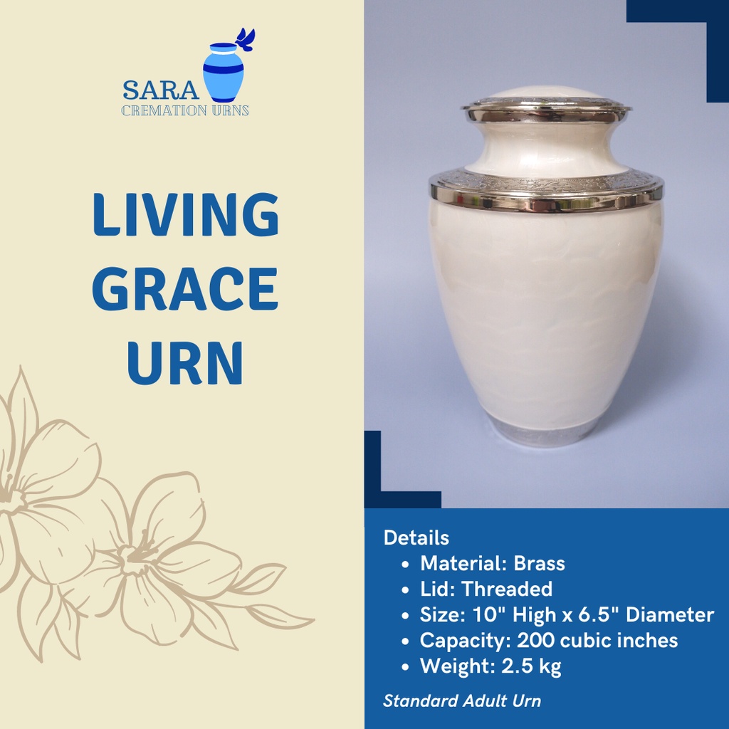 [saraurnsph] Living Grace Brass Urn Cremation Urn Jar White Urn Metal