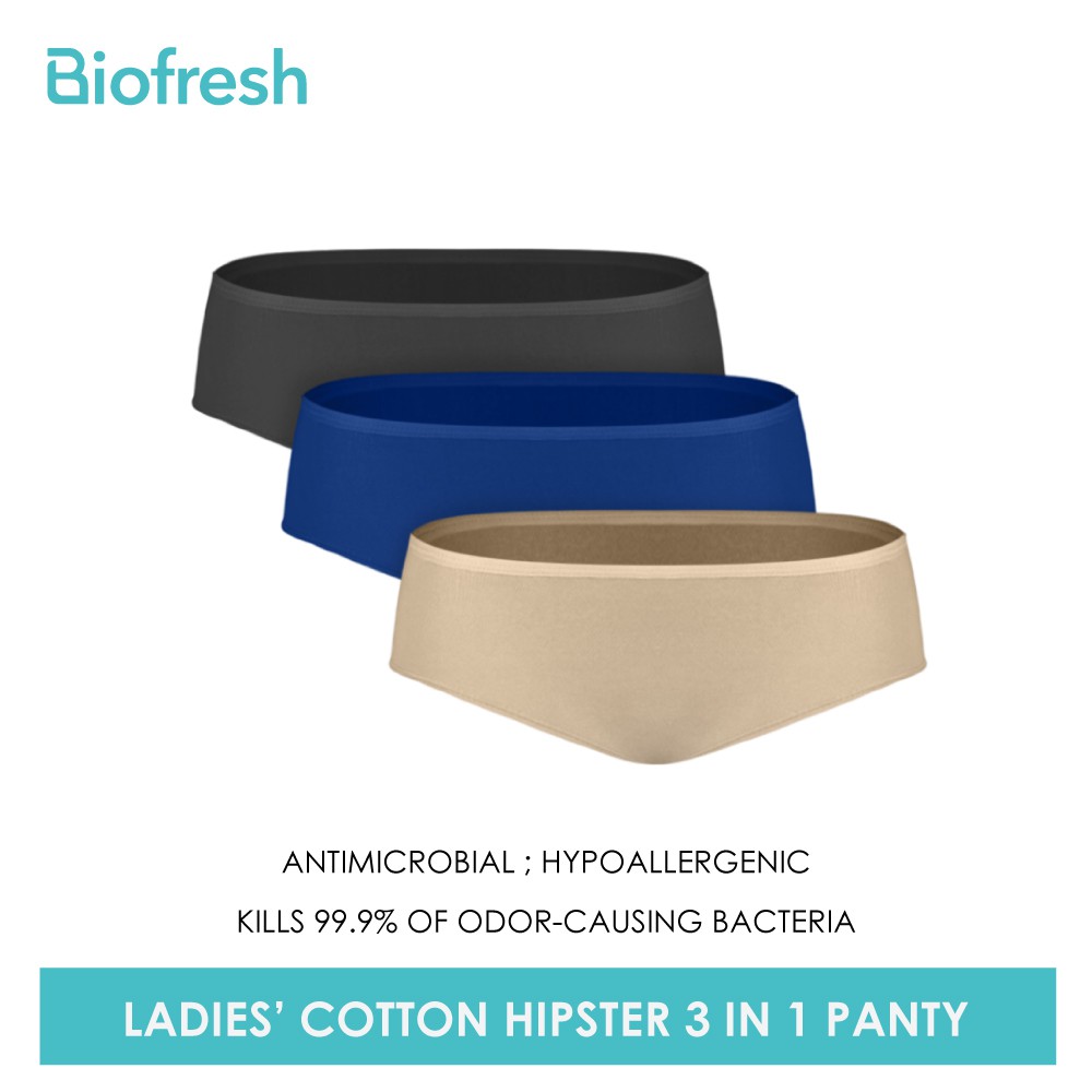 Biofresh Ladies' Antimicrobial Cotton Rich Hipster Panty 3 pieces in a