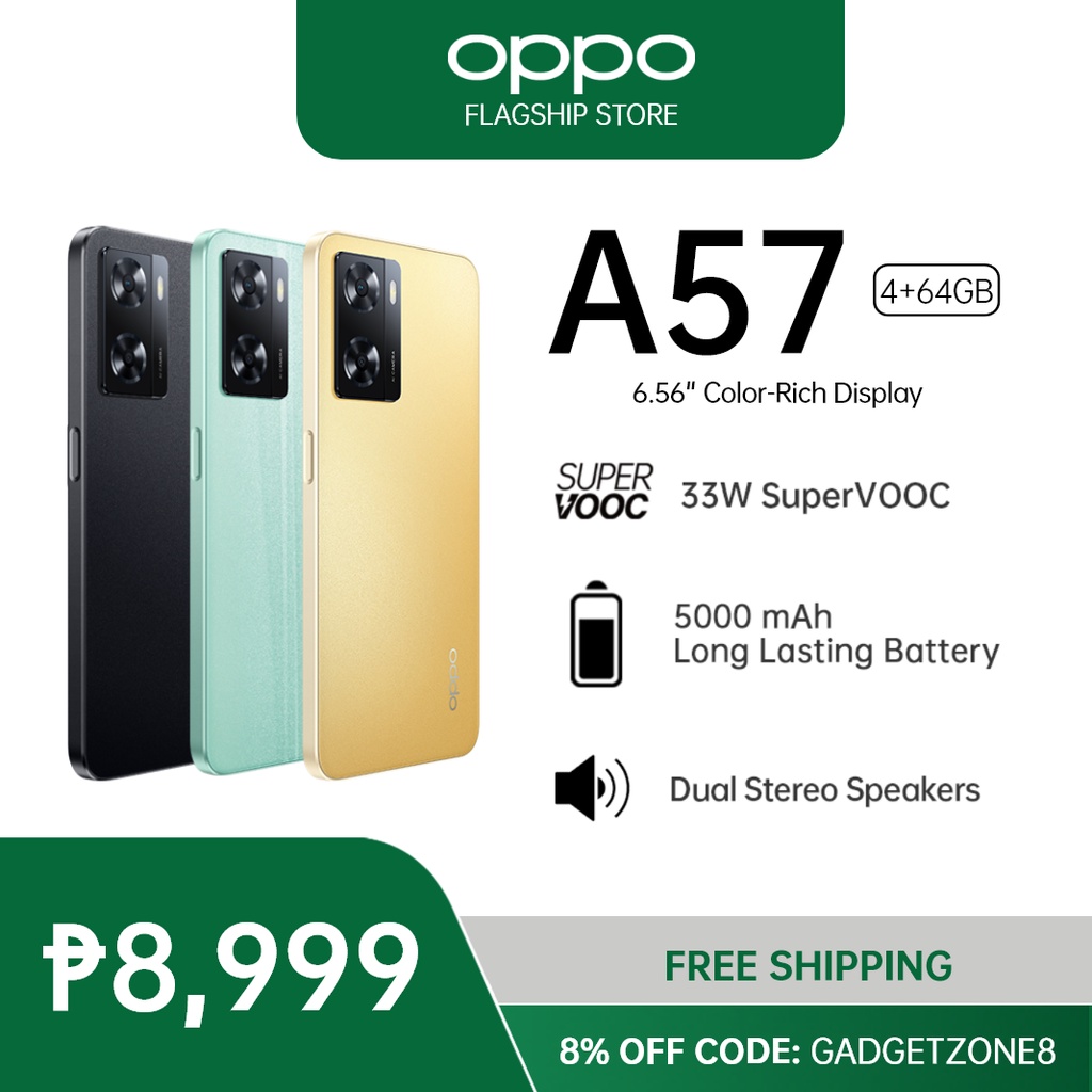 [New] OPPO A57 (4+64GB) 33W SuperVOOC Cellphone 5000mAh Long