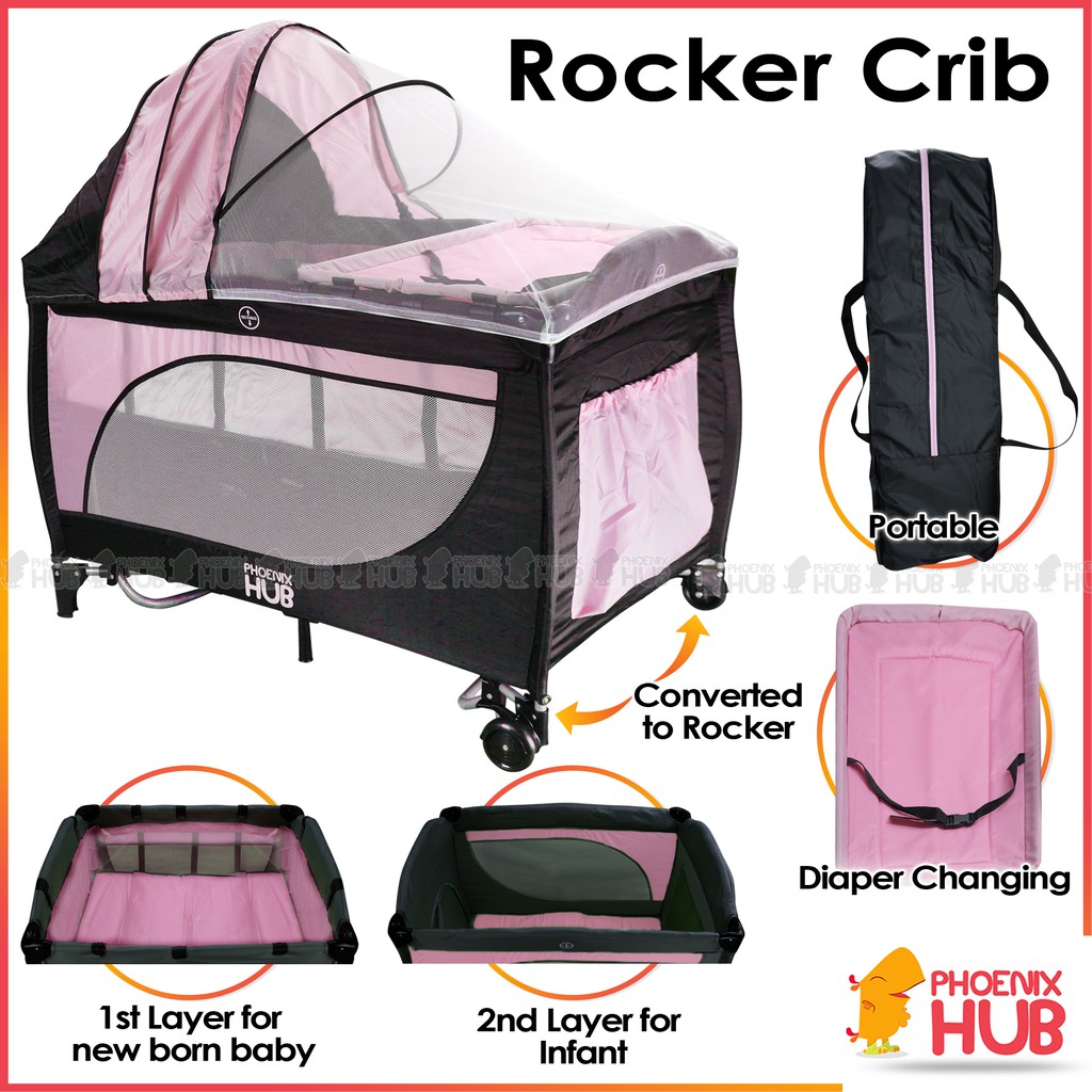 Phoenix Hub CribEB8070 Baby Crib Rocker Playpen Play Yard Baby