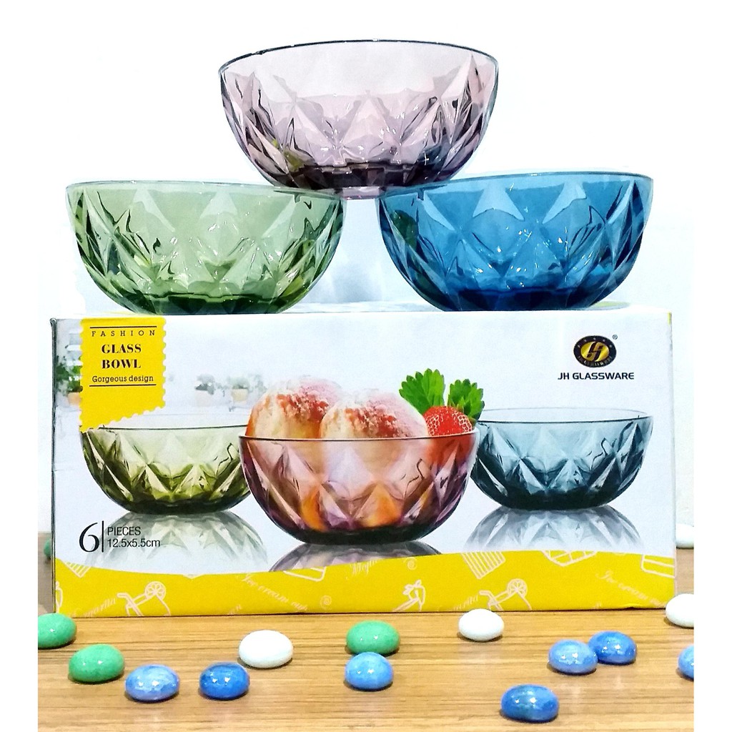 6pcs Set 350ml Colored Glass Bowl Shopee Philippines