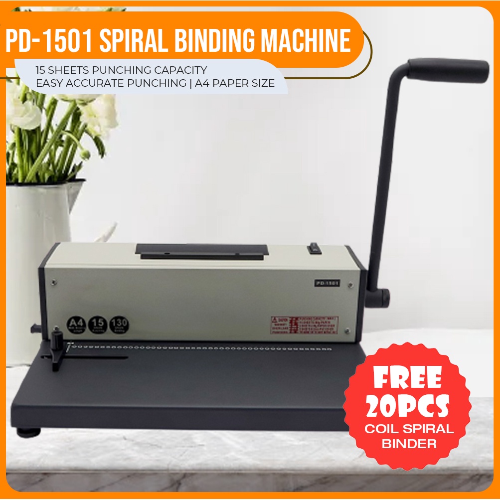 Spiral Binding Machine PD 1501 Electric A4 Size Heavy Duty with FREE GIFT 20pcs COIL