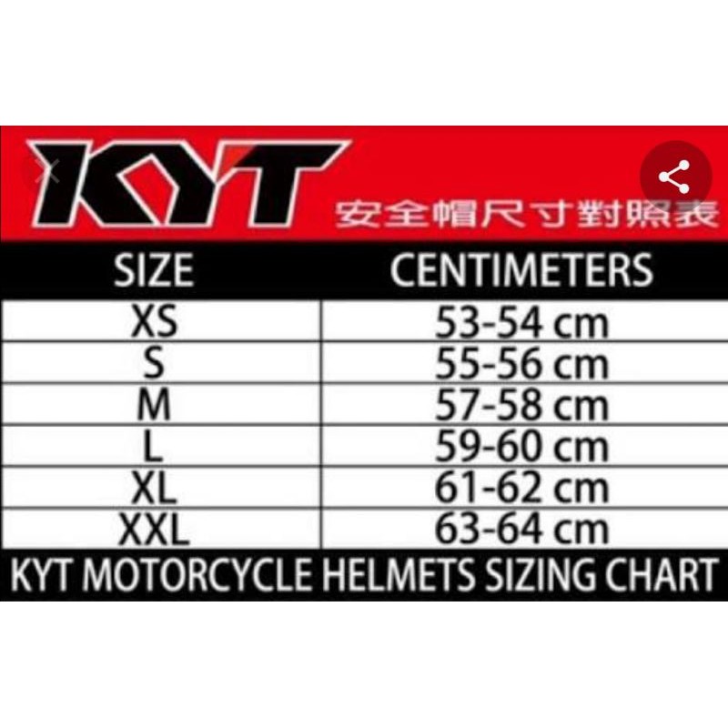 Kyt Helmet Size Chart