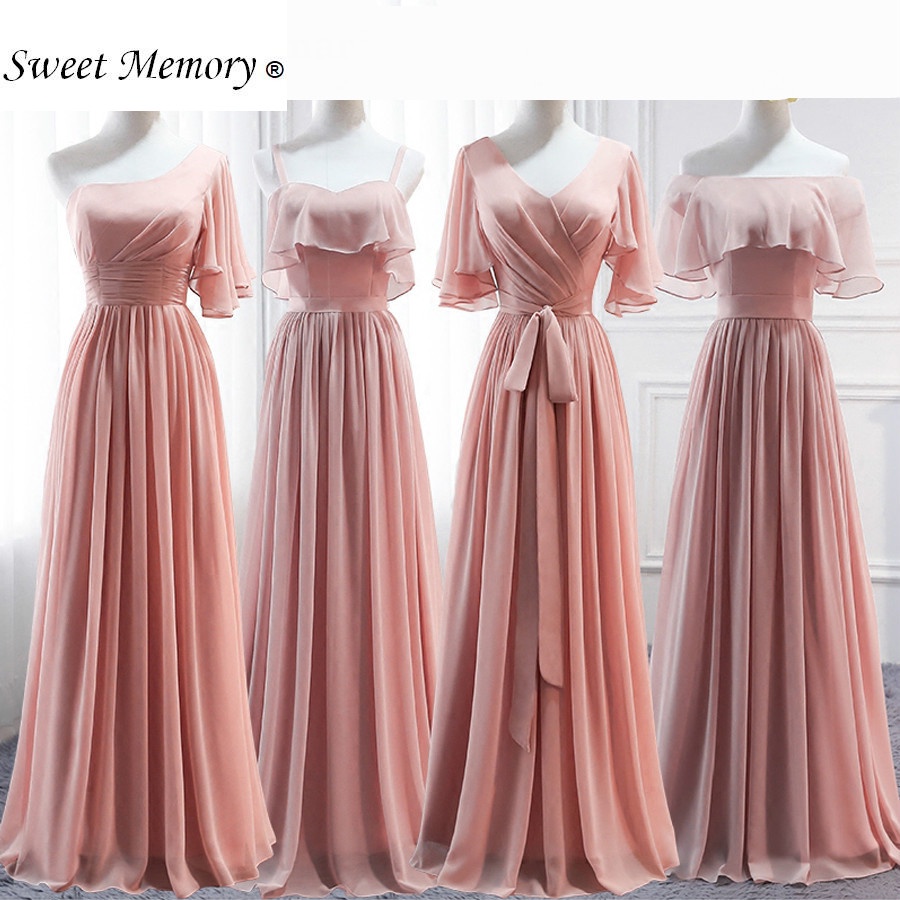 old rose dress formal Custom Made Floor Length Chiffon Long Gray Pink