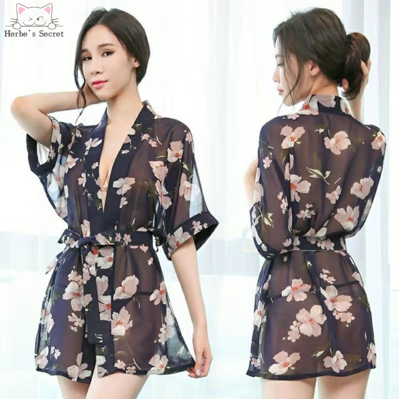 Herbe's Secret [Ready Stock] Sexy Lingerie Temptation Chiffon Bathrobe