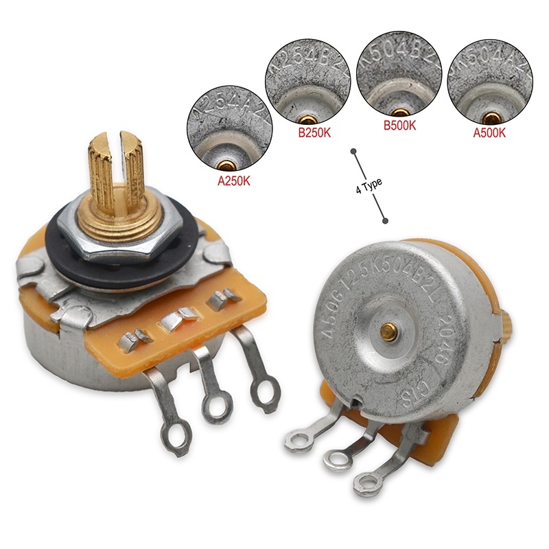 4Pcs Pure Brass Shaft Guitar Pots Log A or Linear 250K/500K Brass Shaft Volume Tone