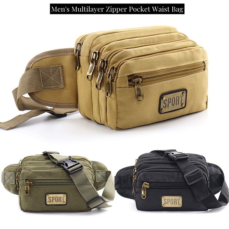 outdoor travel belt bag 5 zipper waist pack large capacity canvas