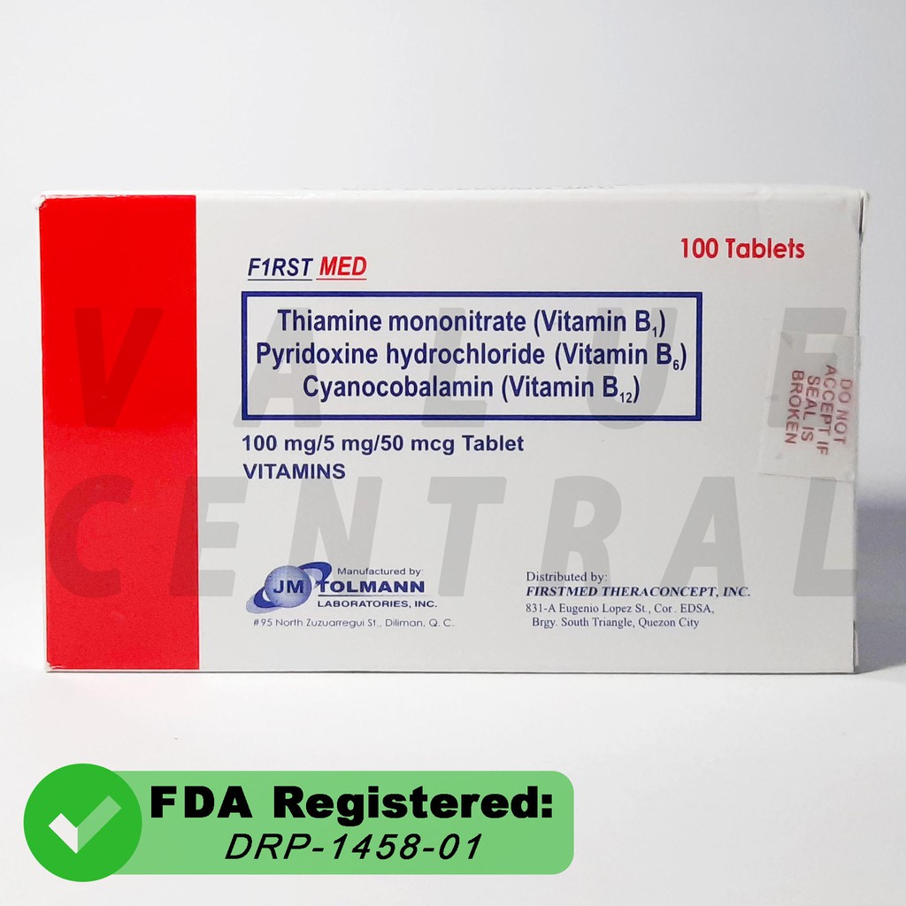 Vitamin B Complex B1 B6 B12 First Med 100 Tablets (June 2023 expiration