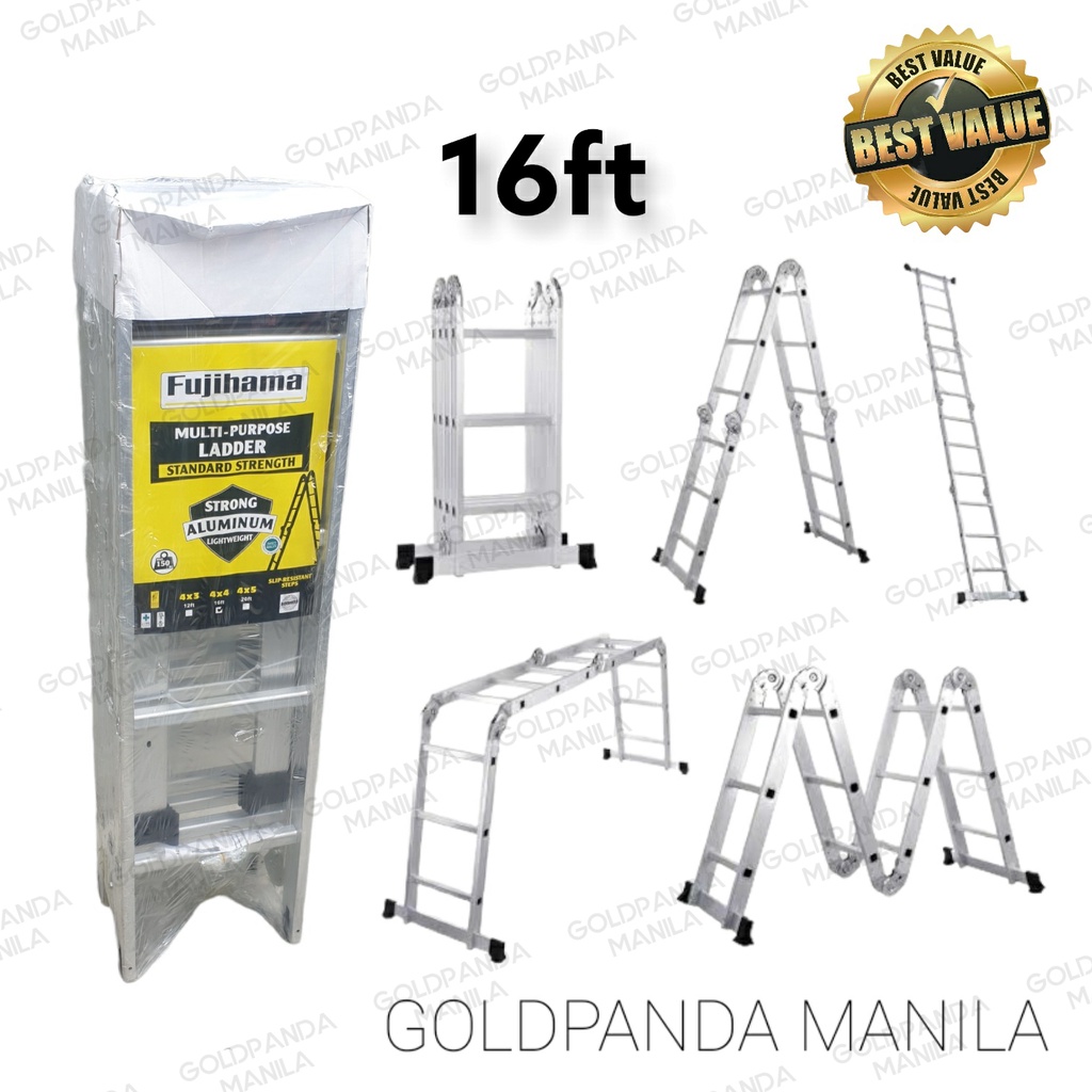 Fujihama 16ft Multi Purpose Ladder, 4x4 Aluminum Foldable Ladder