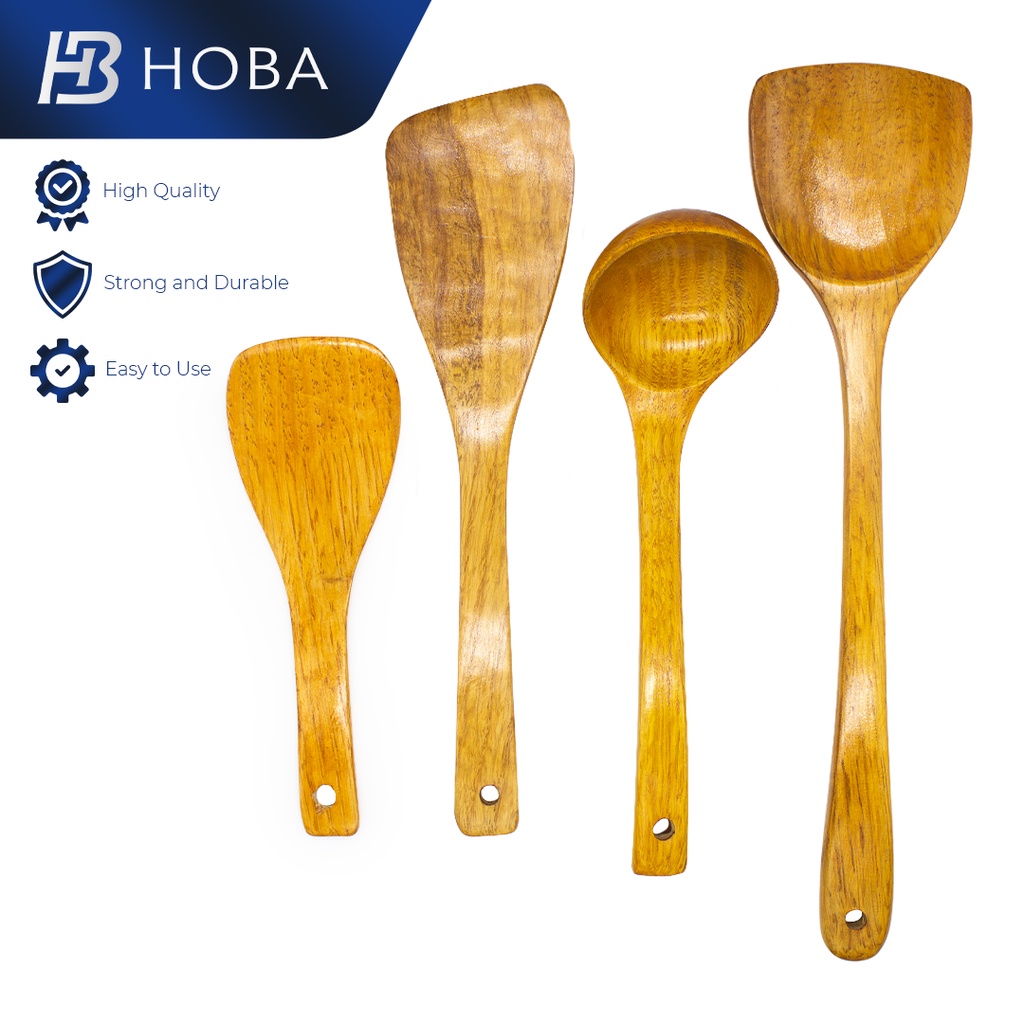 Hoba 4 Item Wooden kitchen utensil wooden cooking utensil Natural