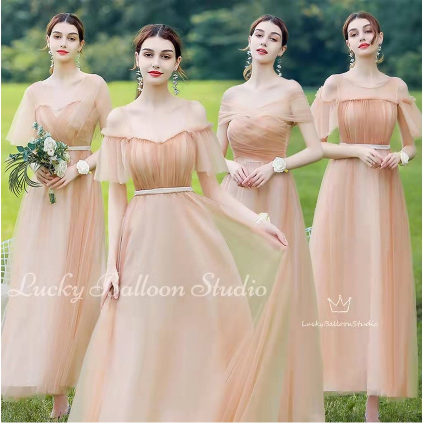 Bridesmaid Dress Light Brown Color Long Length Sister Group Skinny