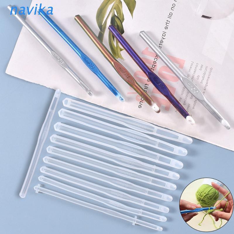 NAV Crochet Hook Crystal Epoxy Resin Mold DIY Knitting Sweaters Scarves