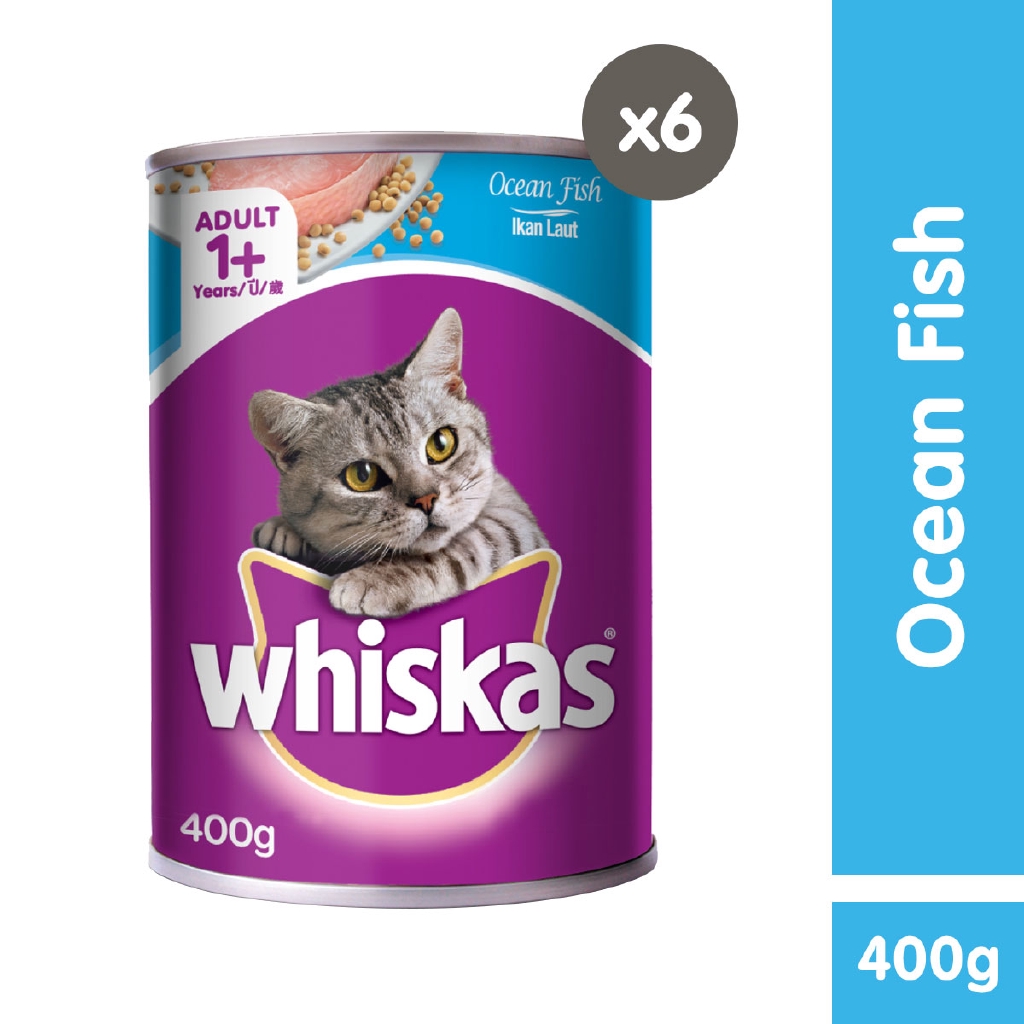 WHISKAS Wet Cat Food Canned Cat Food in Ocean Fish Flavor (6Pack), 400g. Pet Food for Adult