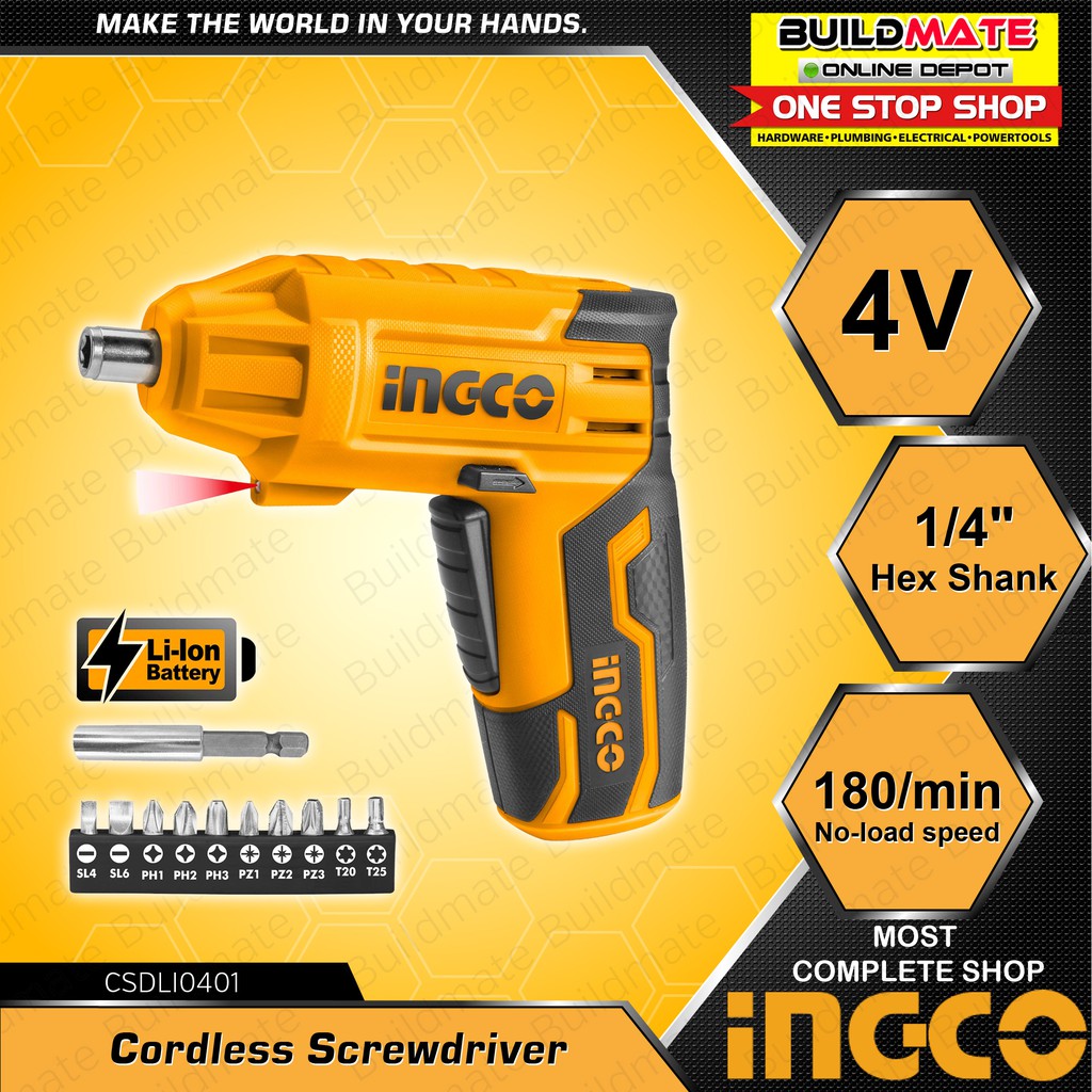 INGCO LithiumIon Cordless Screwdriver Handy Screw Driver 4V CSDLI0401 •BUILDMATE• IPT Shopee