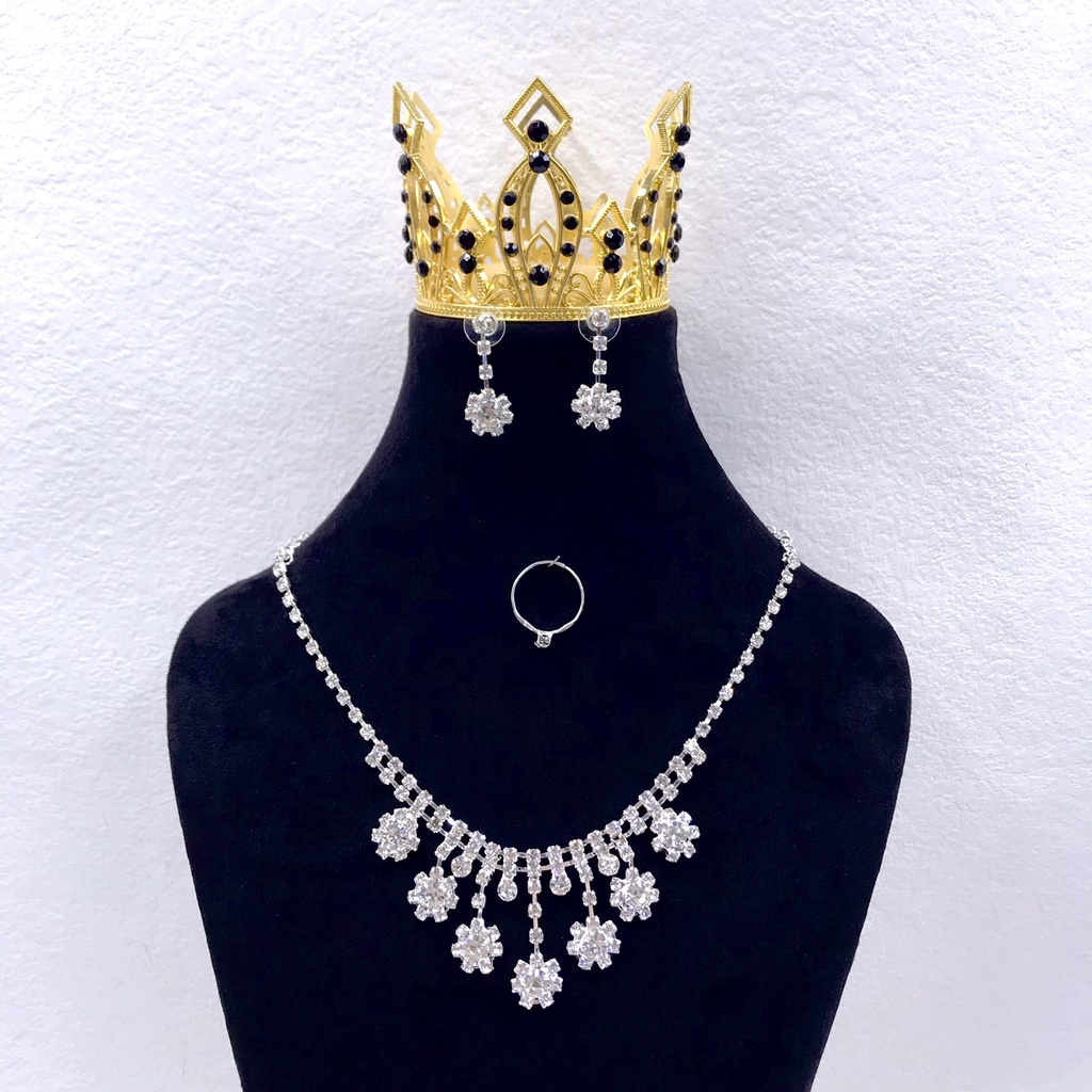 4in1 Classic Jewelry Set Rhinestone Necklace Earrings Bracelet Ring