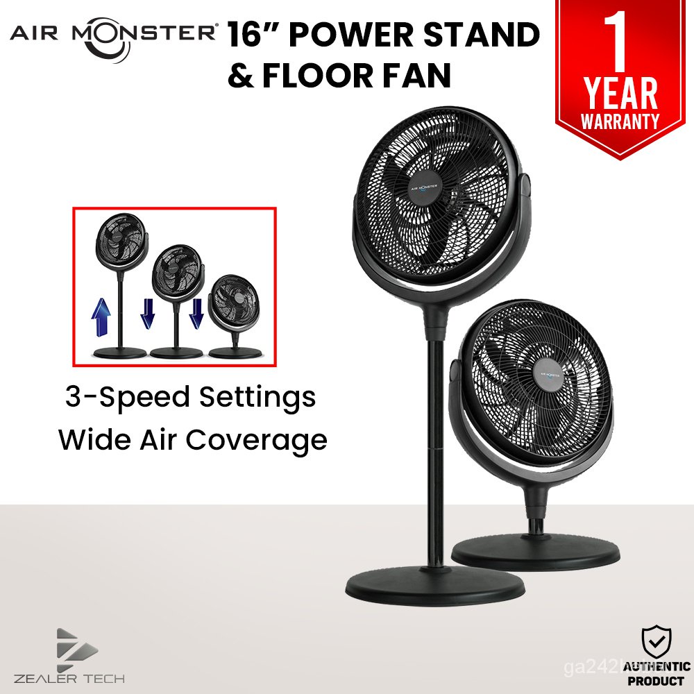 Air Monster Electric Fan Power Stand and Floor Fan 16inch Adjustable