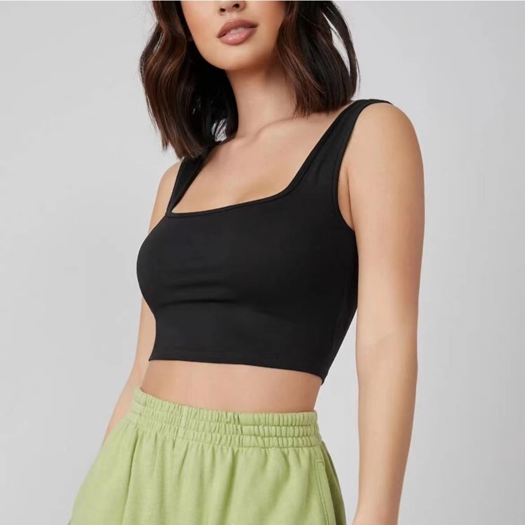 Angelcity Square neck Crop Top Rib Knit Tank Tops Sando Shopee