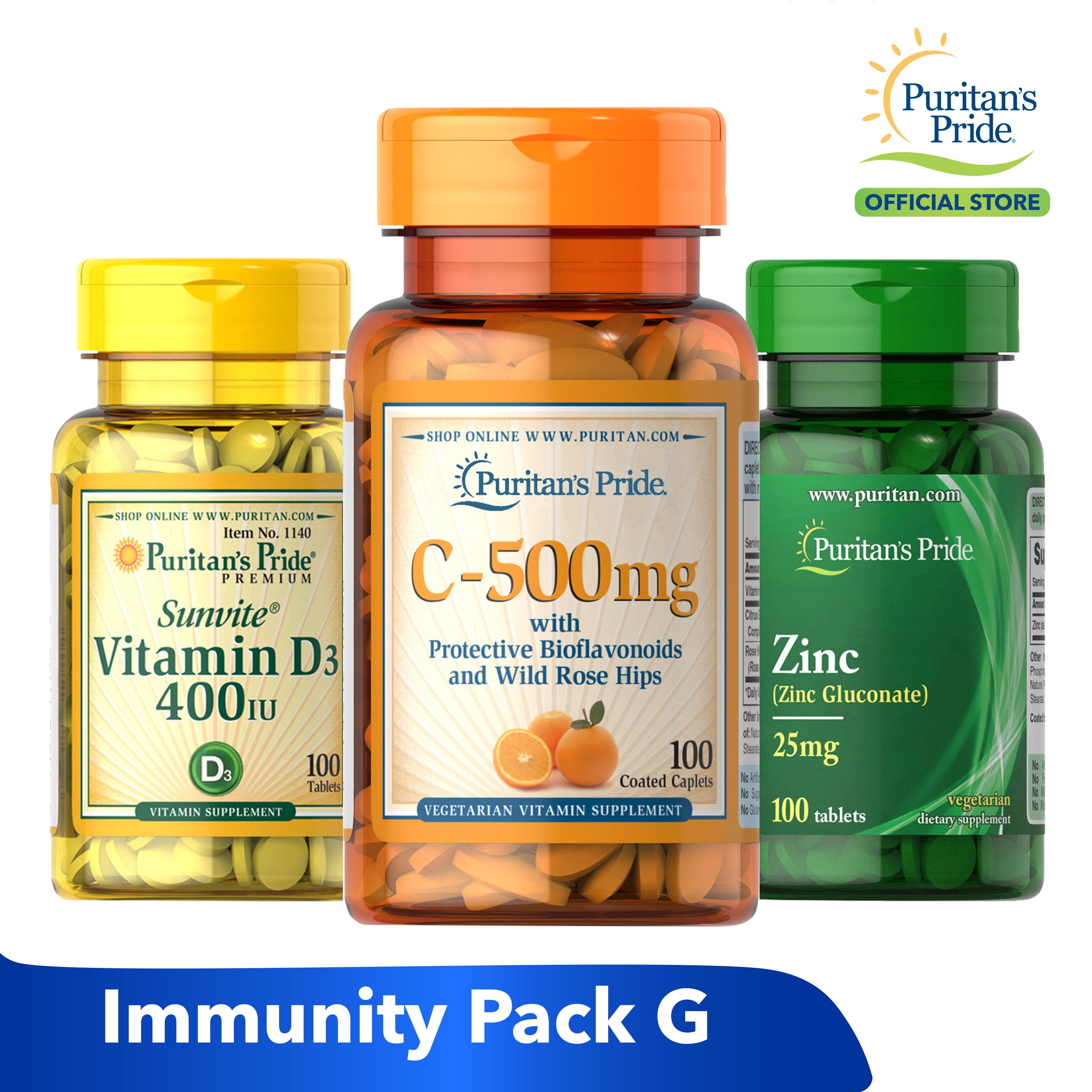 Immunity Pack G Vitamin C 500mg + Zinc 25mg + Vitamin D3 400iu Puritan