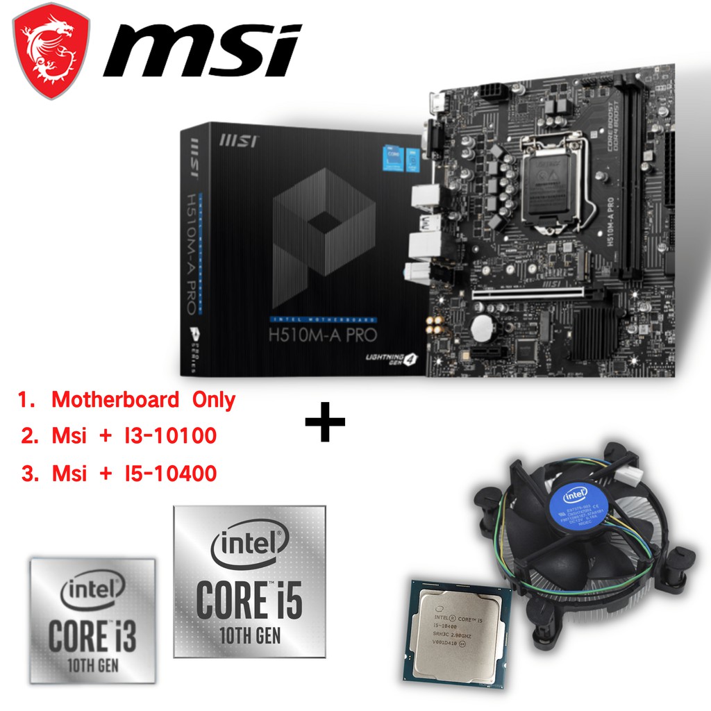 MSI H510MA PRO Motherboard And Bundle Combo Intel® i310100 And i5