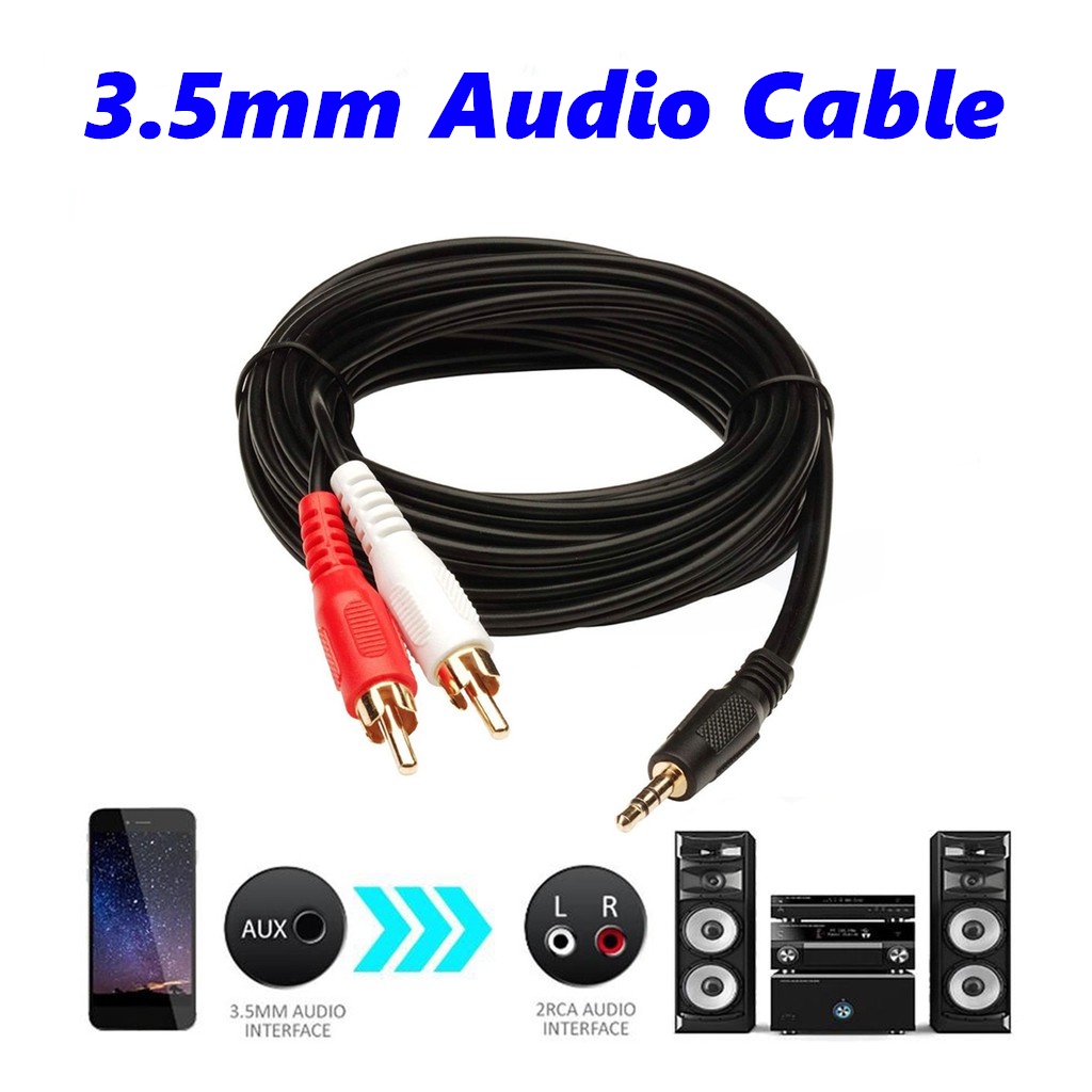 3.5mm Audio Line Cable 1M Stereo Jack Male to 2 RCA Male Aux Cable For