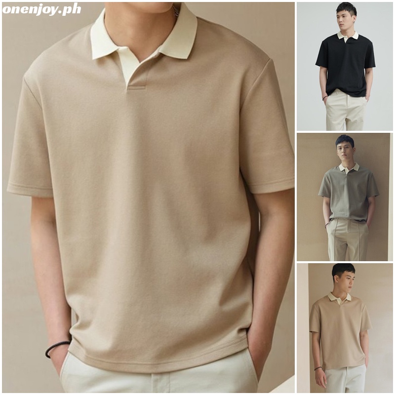 【Ready Stock】M2XL Men's Short Sleeve Plain Knitted Polo Shirt Korean