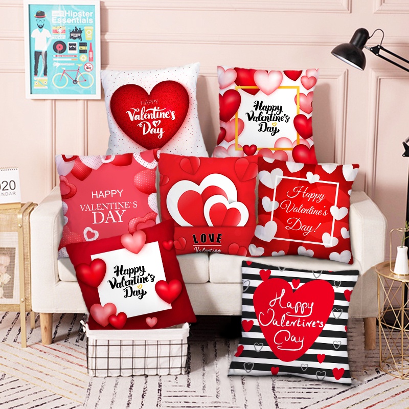 Sofa Cushion Pillow Cover Happy Valentines Day Heart Pattern Single