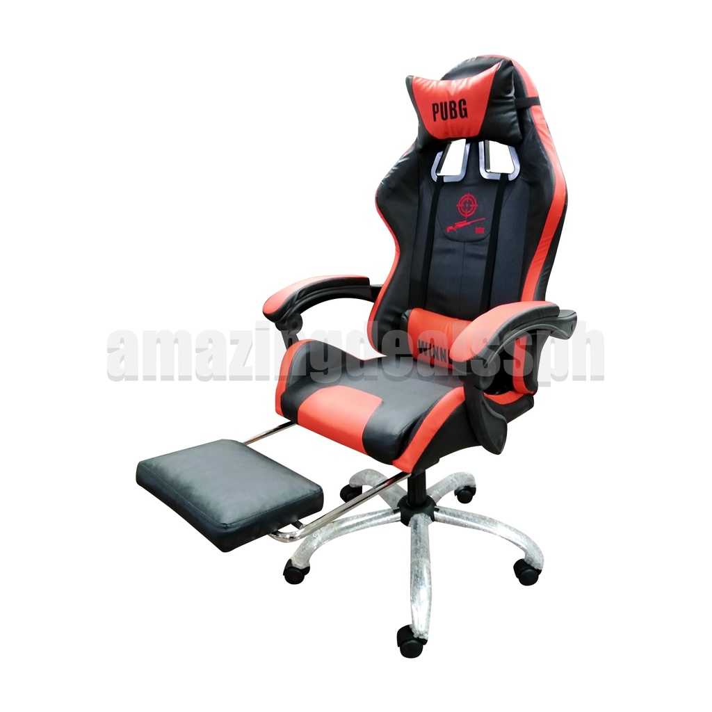 PUBG Gaming Chair with Neck pillow and Back Massage Cushion Red Color