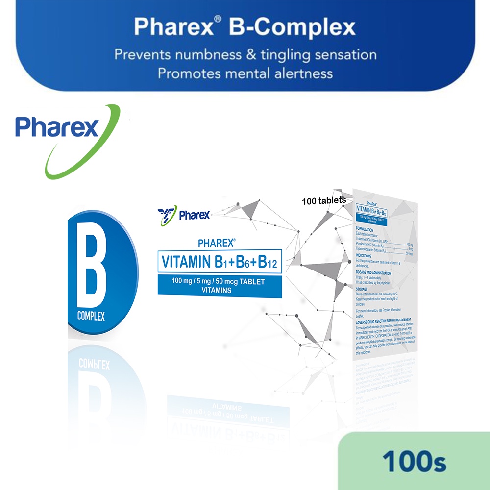 Pharex Vitamin B1+B6+B12 100mg/5mg/50mcg 100 Tablets (Nerve