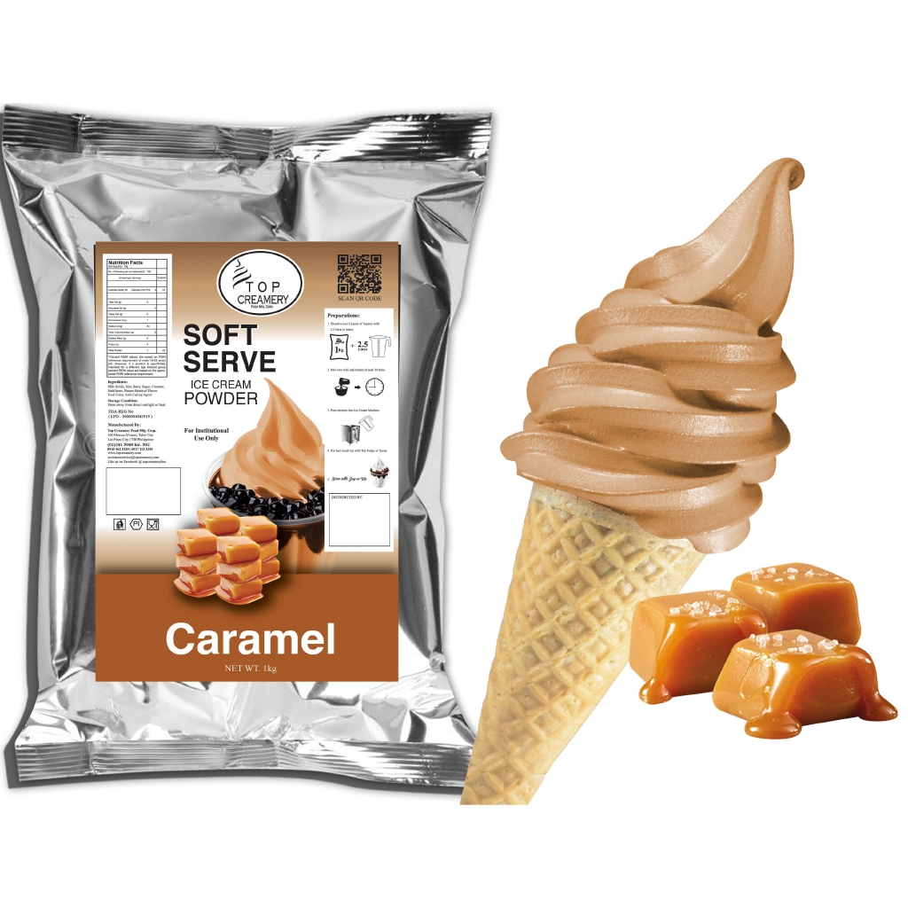 TOPMIX Premium Caramel Soft Serve Ice Cream Powder 1kg TOP CREAMERY